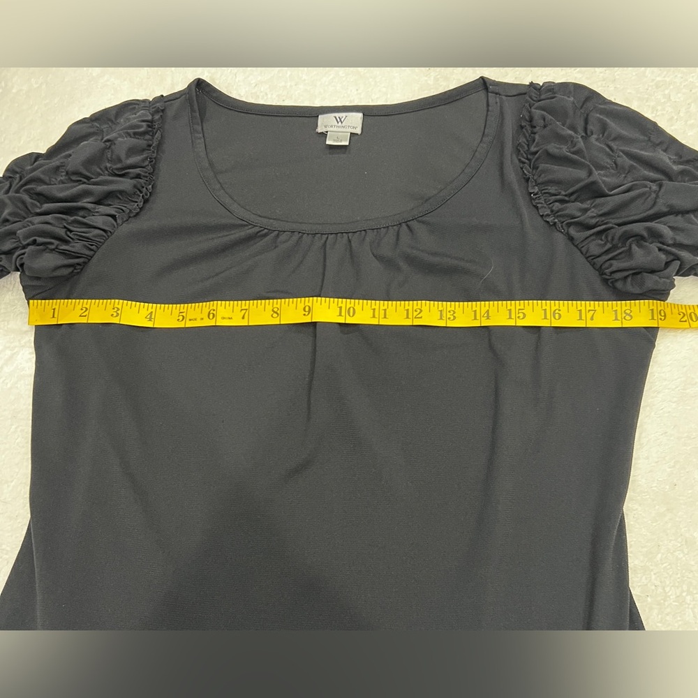 Worthington Black Ruched Sleeve Blouse Size L - Picture 4 of 7